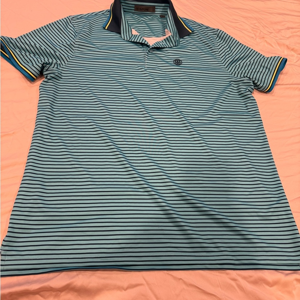 G/FORE Men's Polo Golf Shirt - Teal with Navy Stripes
